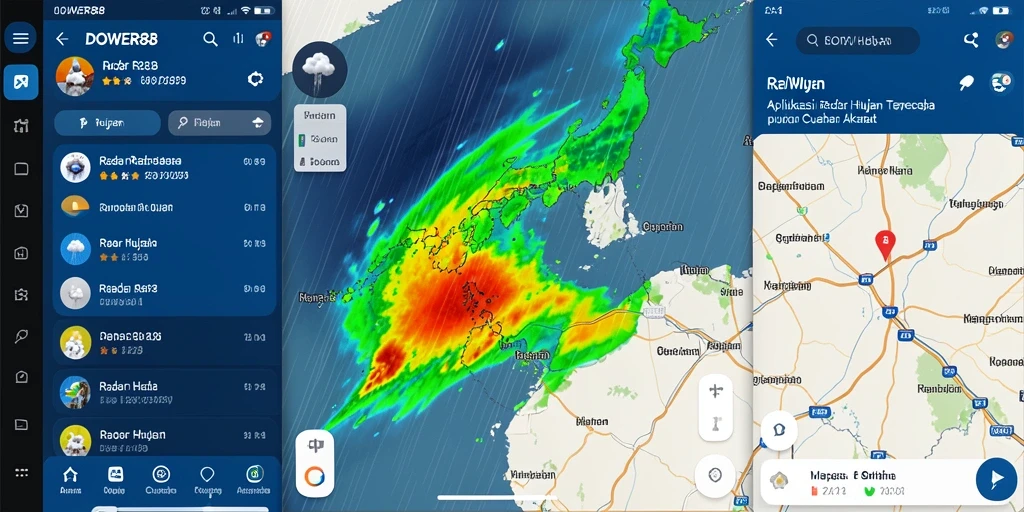 Tampilan antarmuka aplikasi DOWER88 dengan fitur Radar Hujan yang detail.