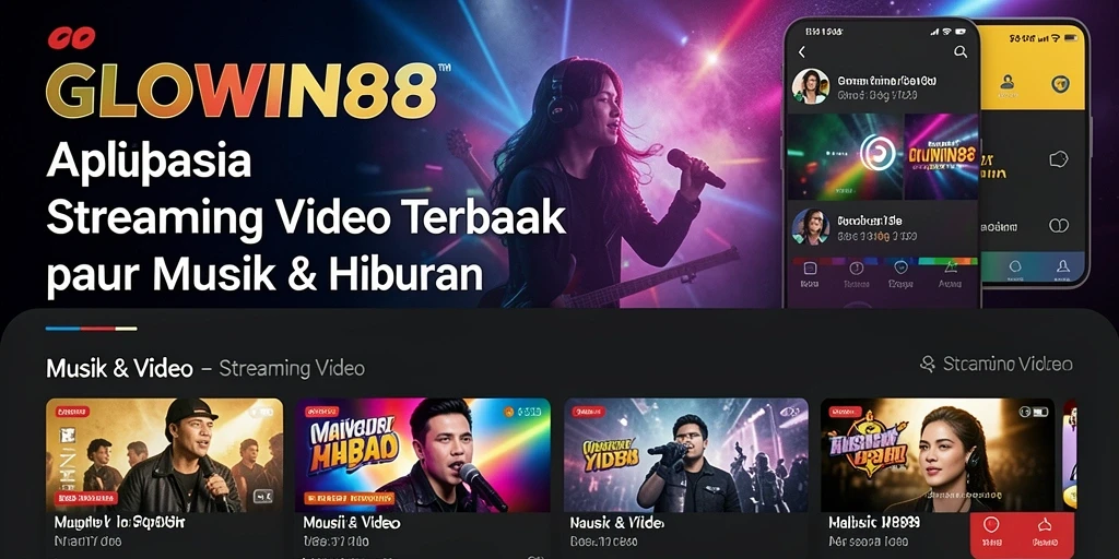 Antarmuka aplikasi GLOWIN88 yang menampilkan berbagai pilihan video streaming.