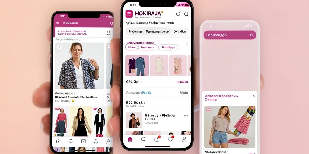 Antarmuka aplikasi HOKIRAJA yang menarik dan mudah digunakan untuk berbelanja fashion.