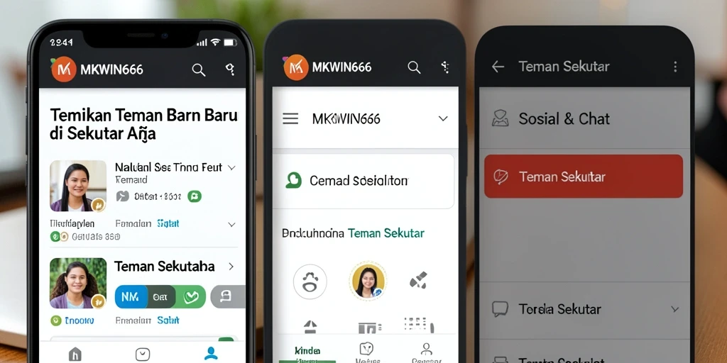 Screenshot antarmuka MKWIN666 yang menunjukkan fitur Teman Sekitar.
