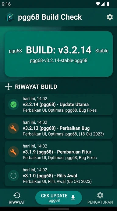 Riwayat Versi pgg68 untuk Pengguna Android